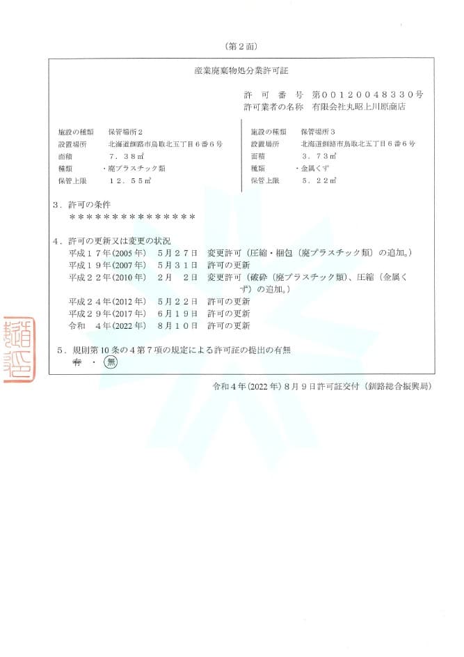 産業廃棄物処分業許可証 - 2枚目